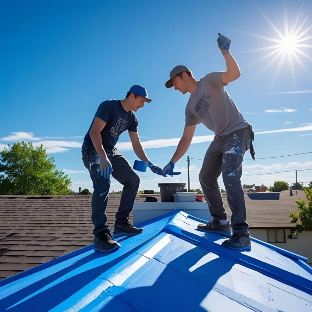 Roof painting in progress on a Sydney home
